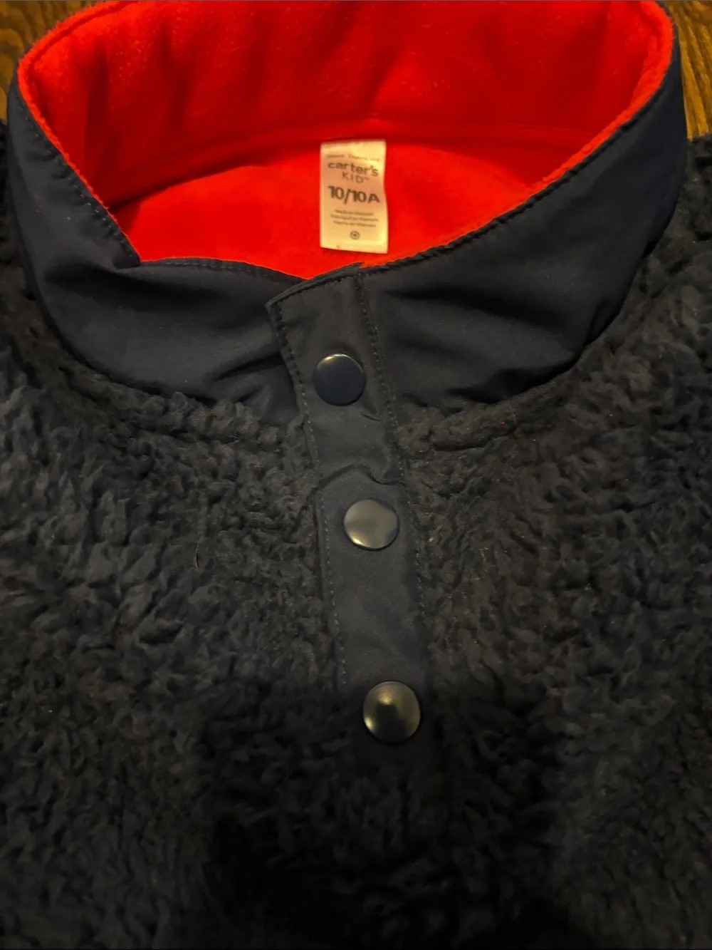 Carter's Navy Sherpa Crewneck with Red Contrast Collar
